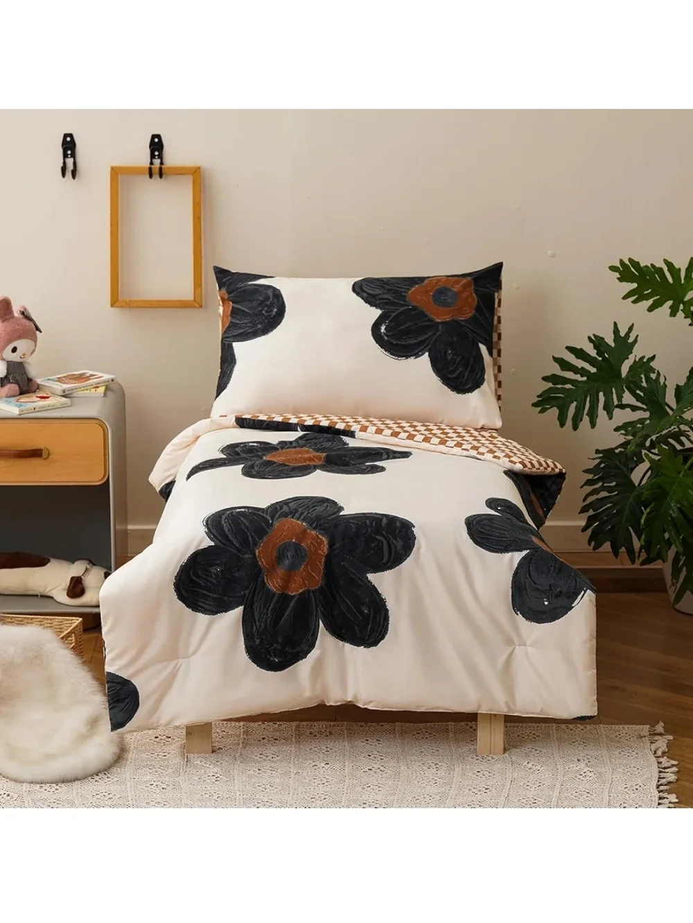 Toddler Bedding Set with Black and Brown Floral Motif New Without Packaging